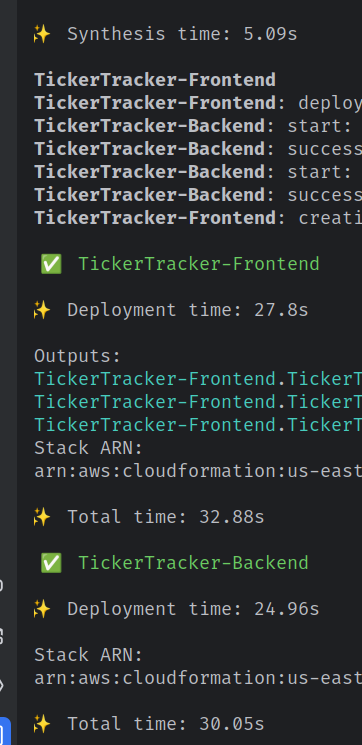 GitLab CI pipeline showing TickerTracker-Frontend deployment completing in 37.8 seconds